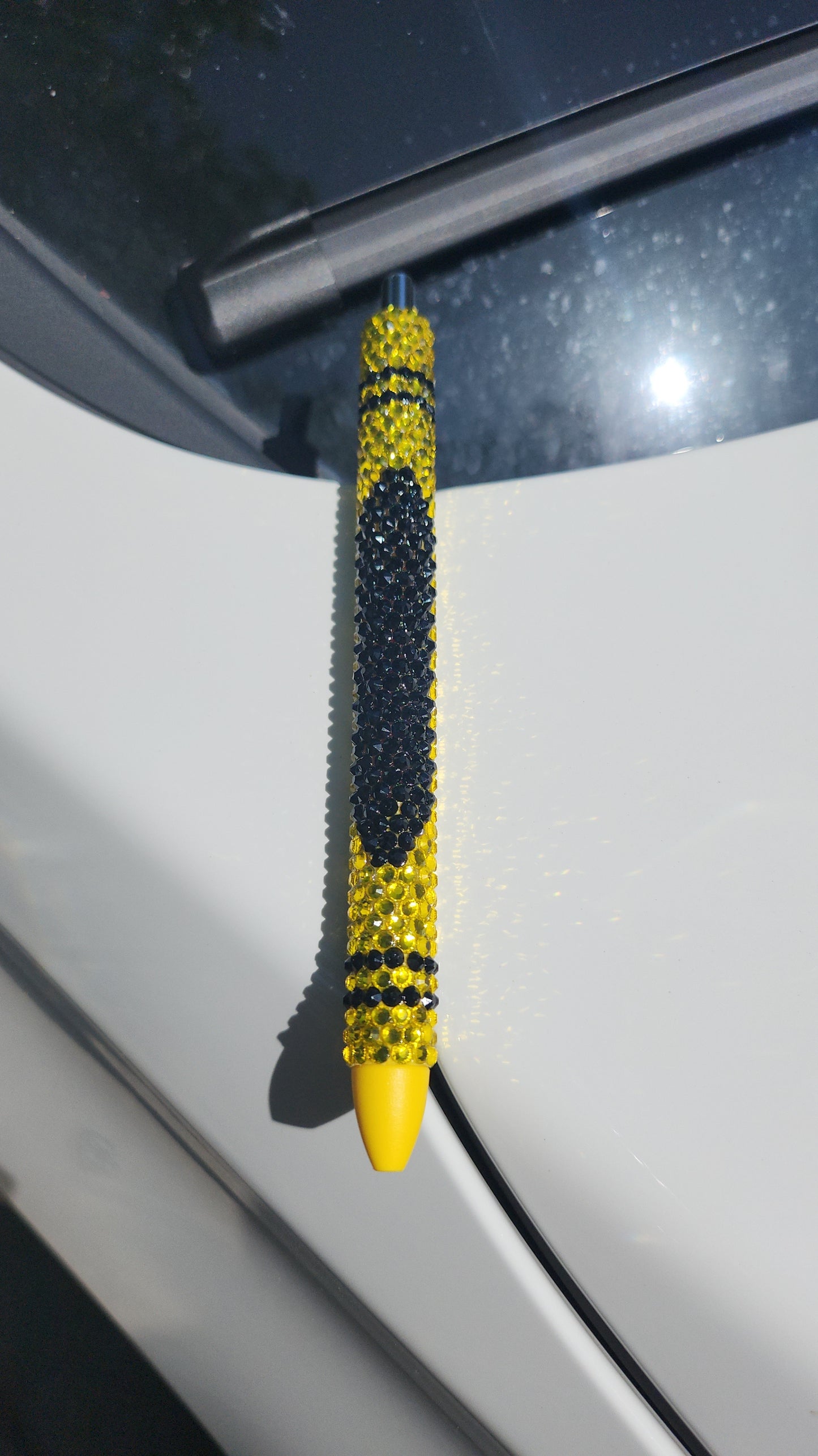 Yellow crayon rhinestone pen